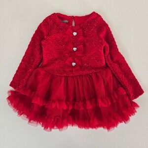 Nannette Baby Dress Girls 24M Red Glitter Chevron Tulle Tutu Heart Holiday Party
